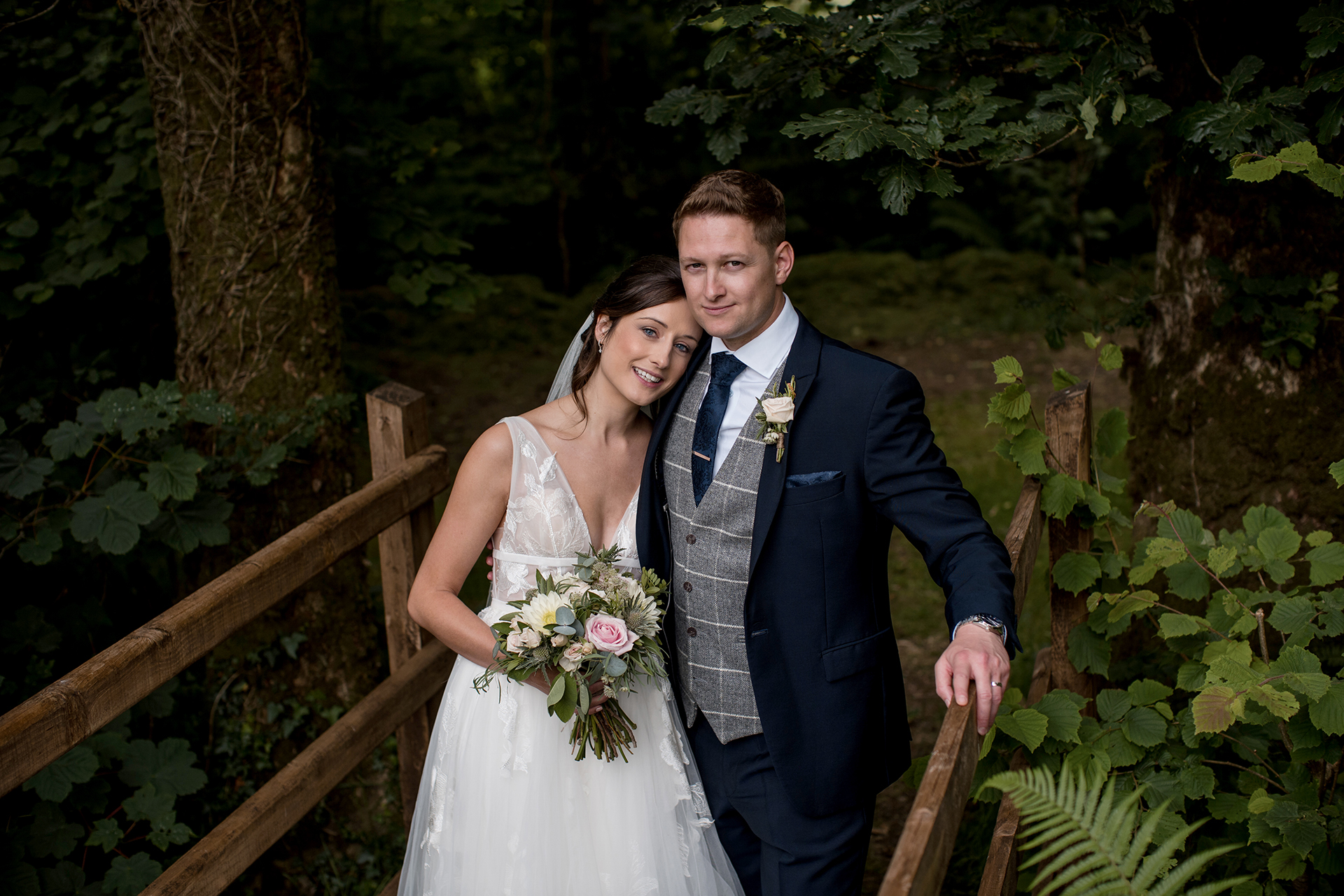 alison and matt at their woodland wedding