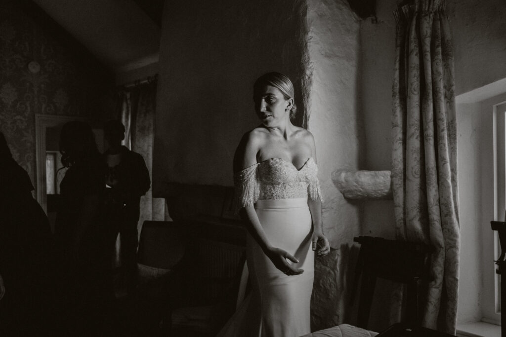 Bride getting ready at Manorbier Castle Wedding 